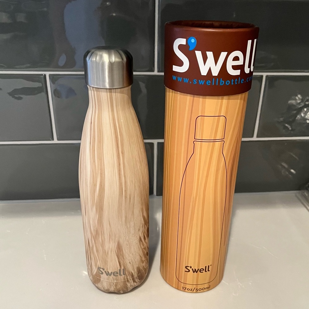 S’well Wood Collection Blonde Wood Stainless Steel Insulated Water Bottle NIB